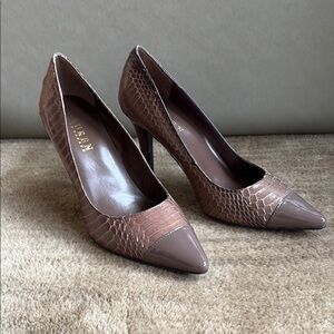 Neutral Ralph Lauren Snakeskin and Leather Pumps